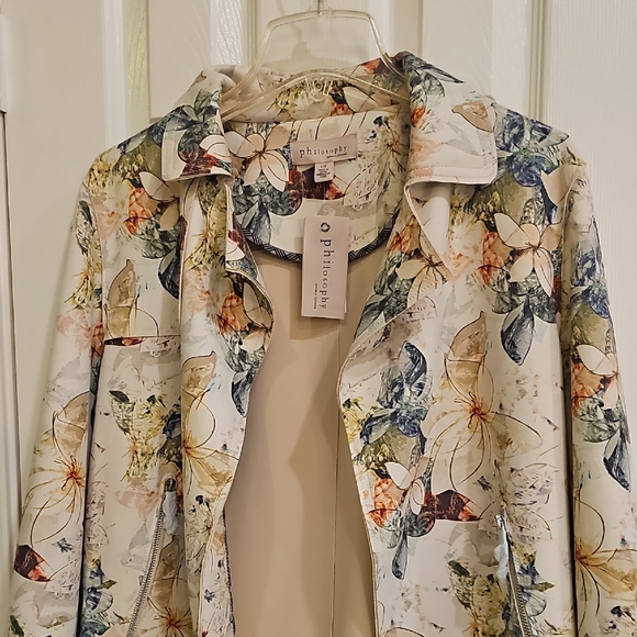 NWT Philosophy Republic Artistic Watercolor Floral Faux Suede Open Jacket Large - Picture 6 of 14